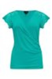 Pour Moi Turquoise Blue Julie Fuller Bust Slinky Jersey Lace Trim Wrap Top - Image 1 of 1