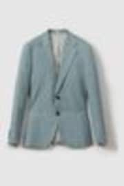 Reiss Aqua Blue Kin Single-Breasted Linen Suit Blazer Slim Fit - Image 1 of 1