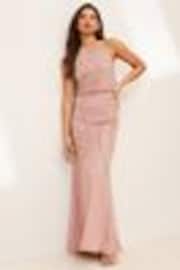 Lipsy Nude Embellished Halter Bridesmaid Dress - Image 1 of 1