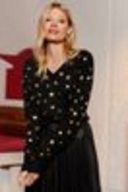 Love & Roses Black Star Cosy V Neck Jumper - Image 1 of 1