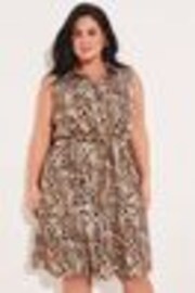 Lipsy Leopard Animal Print Curve Sleeveless Tie Waist Mini Shirt Dress - Image 1 of 1