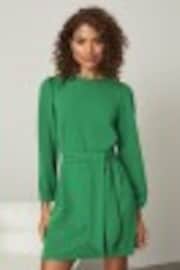 Lipsy Green Petite Long Sleeve Round Neck Tie Waist Shift Dress - Image 1 of 1
