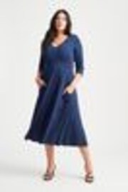 Scarlett & Jo Navy Curve V Neck Long Peach Touch Midi Dress - Image 1 of 1