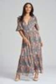 South Beach Grey Metallic Floral Button Detail Midi Dress - Image 1 of 1