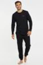 Threadbare Charcoal Black 100% Cotton Blend Long Sleeve Pyjamas Set - Image 1 of 1