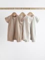 Neutral 3 Pack Two Way Zip Baby 100% Cotton Rompers (0mths-3yrs) - Image 1 of 1