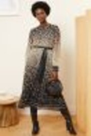 Love & Roses Brown Printed Belted Pleated Long Sleeve Midi Dress - Image 1 of 1