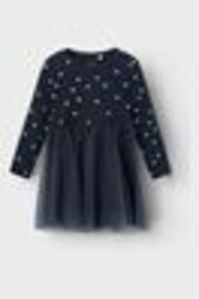 Name It Blue Printed Jersey And Mesh Skater Dress - Image 1 of 1