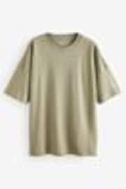 Khaki Green 100% Cotton Relaxed Fit Heavyweight Longline Crew Neck T-Shirt - Image 1 of 1