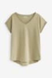 Verde oliva - Camiseta de algodón 100 % con cuello en pico y mangas casquillo - Imagen 1 de 1