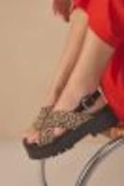 Animal Leather Chunky Cross Strap Sandals - Image 1 of 1