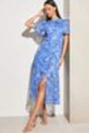 Lipsy Blue Flutter Sleeve Keyhole Front Split Midi Dress - Image 1 of 1