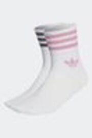 adidas Originals White/Pink Mid Cut Glitter Crew Socks 2 Pack - Image 1 of 1