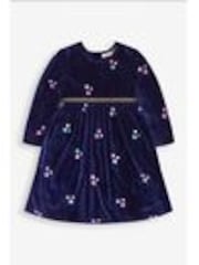 JoJo Maman Bébé Navy Star Embroidered Velour Party Dress - Image 1 of 1
