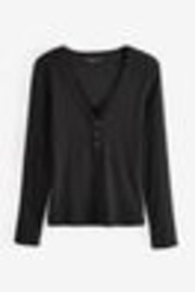 Black Long Sleeve Ribbed Henley Button Top - Image 1 of 1