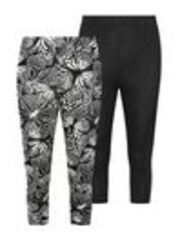 Yours Curve Black chrome Cropped Leggings 2 Pack - Image 1 of 1