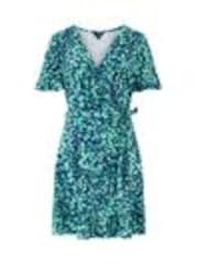 Pour Moi Blue Birdie Stretch Viscose Jersey Wrap Front Dress - Image 1 of 1