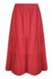 Weird Fish Red Lathika Doublecloth Midi Tiered 100% Cotton Skirt - Image 1 of 1