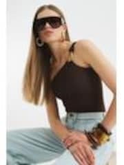 River Island Brown One Shoulder Trim Bodysuit - Image 1 of 1