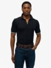 Superdry Black 100% Cotton Knitted Texture Short Sleeve Polo Shirt - Image 1 of 1