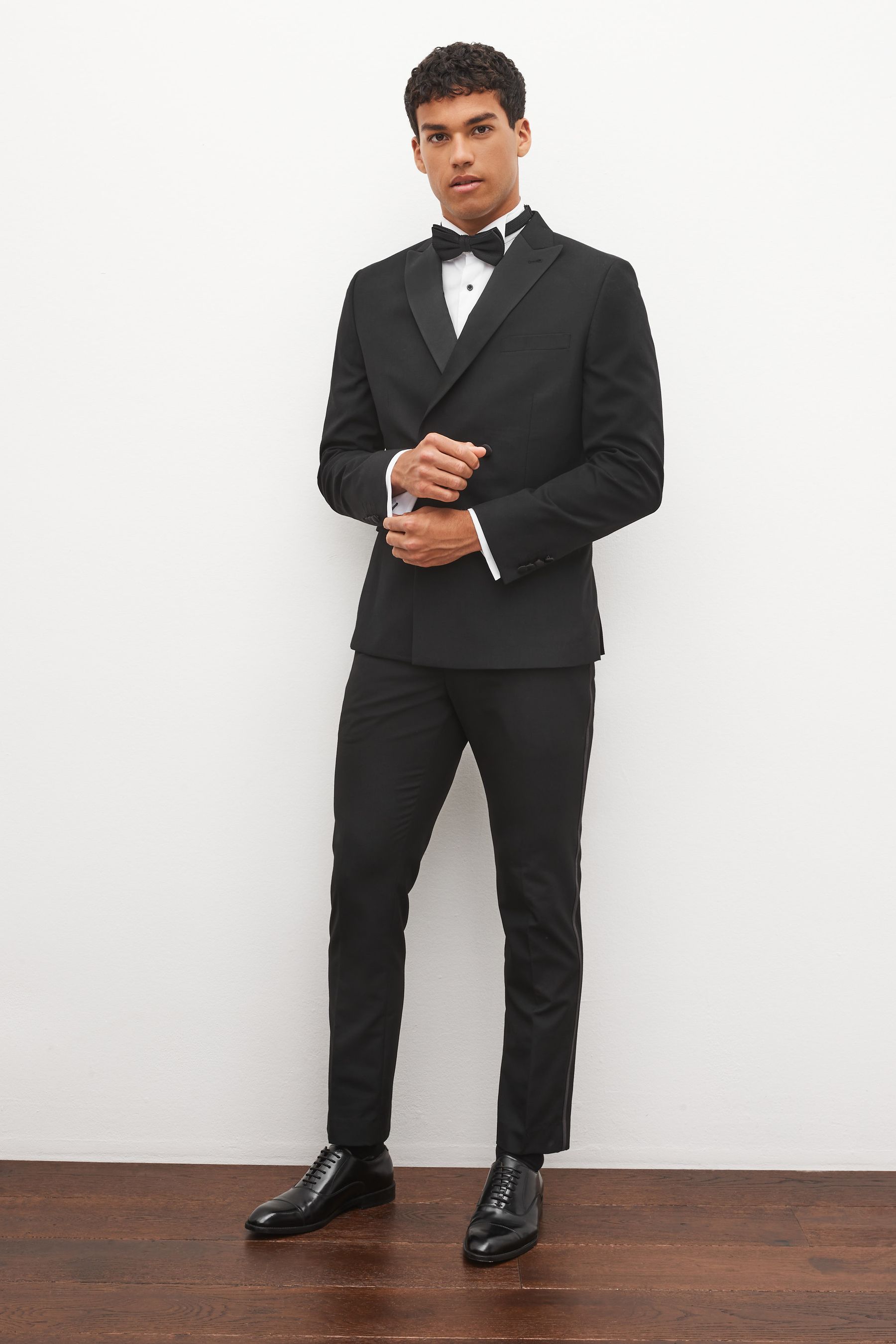Buy Black with Tape Detail Slim Fit Tuxedo Suit Trousers with Tape
