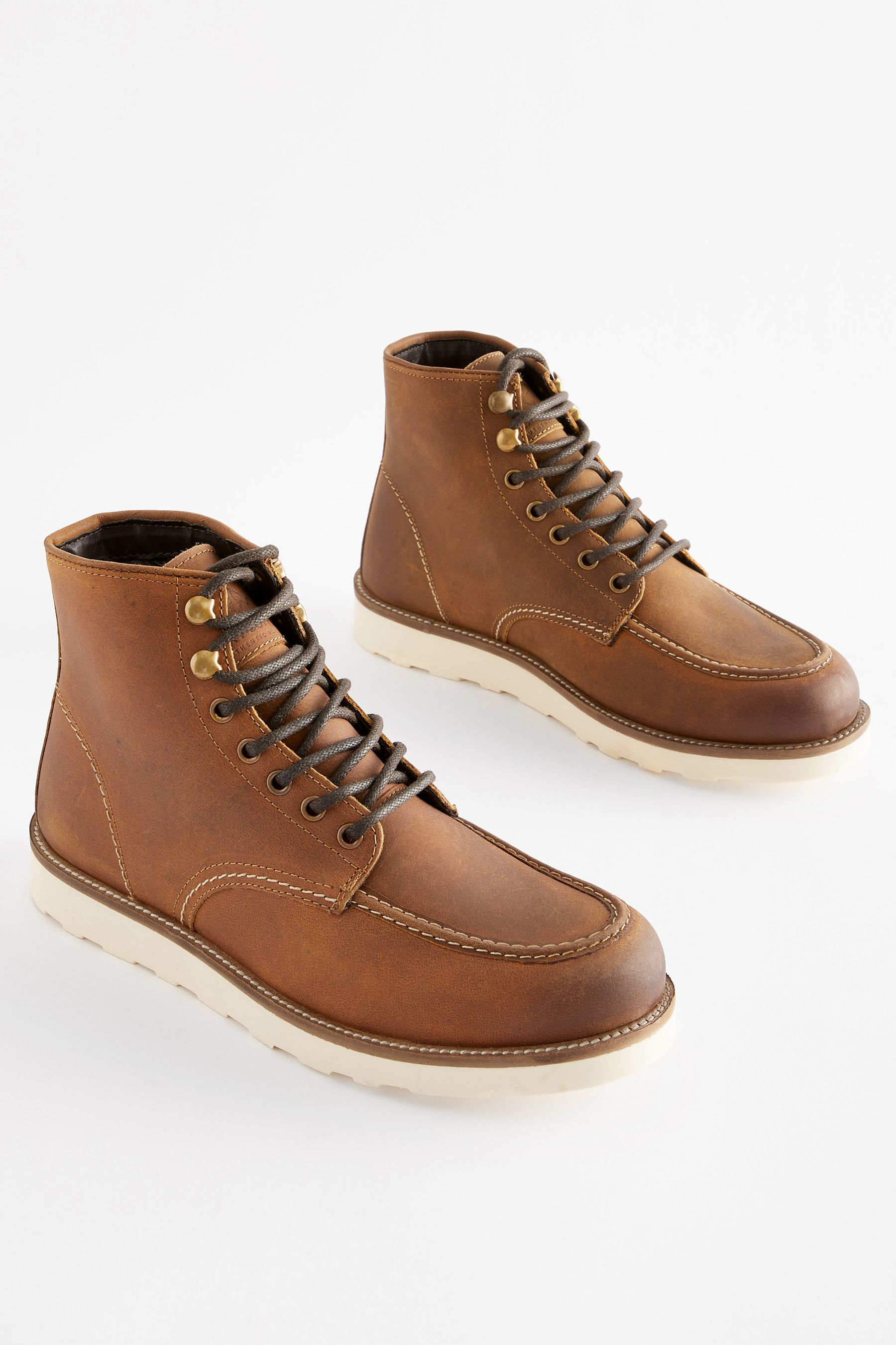 Buy Brown Leather Apron Mid Boots from Next Oman