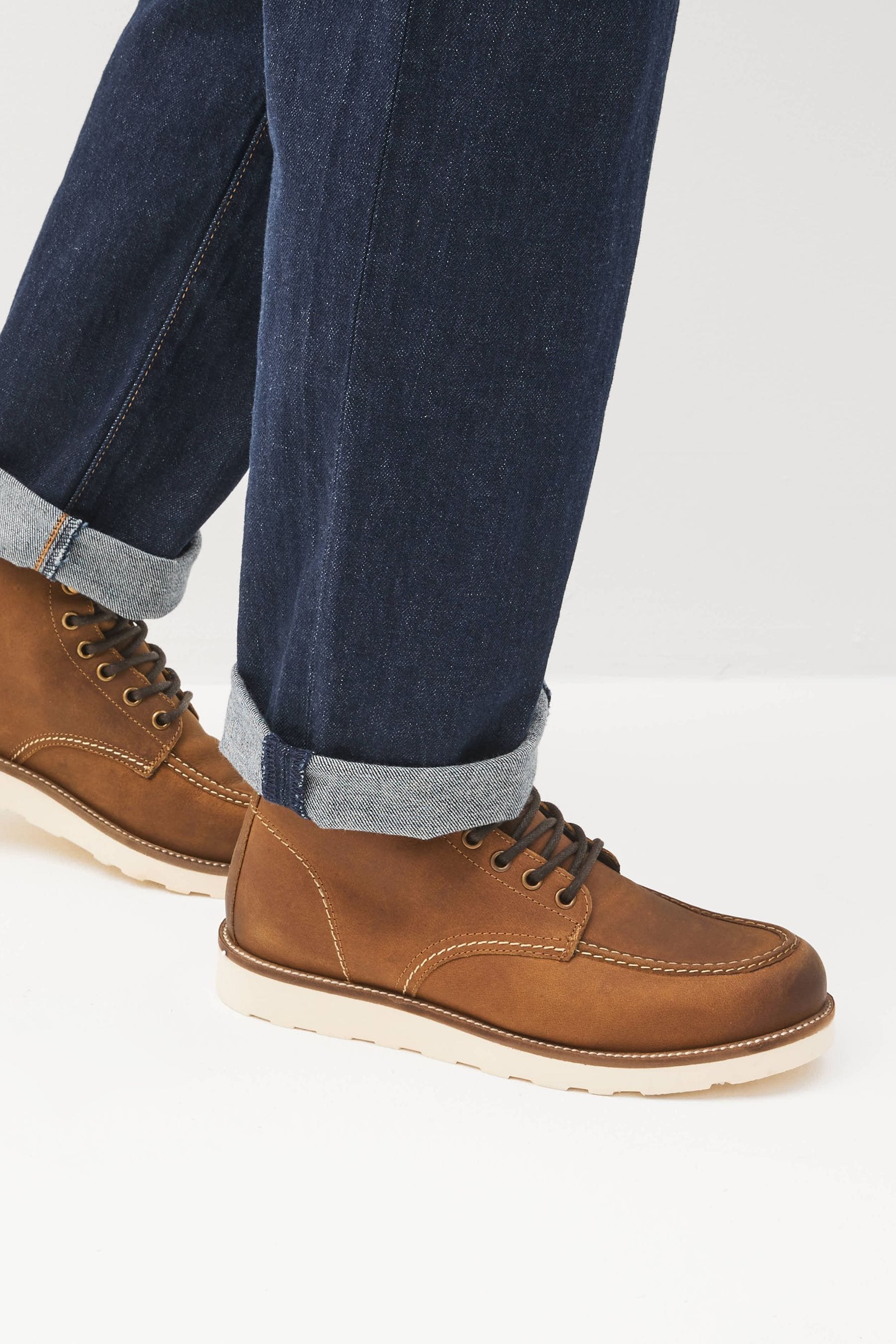 Buy Brown Leather Apron Mid Boots from Next Oman