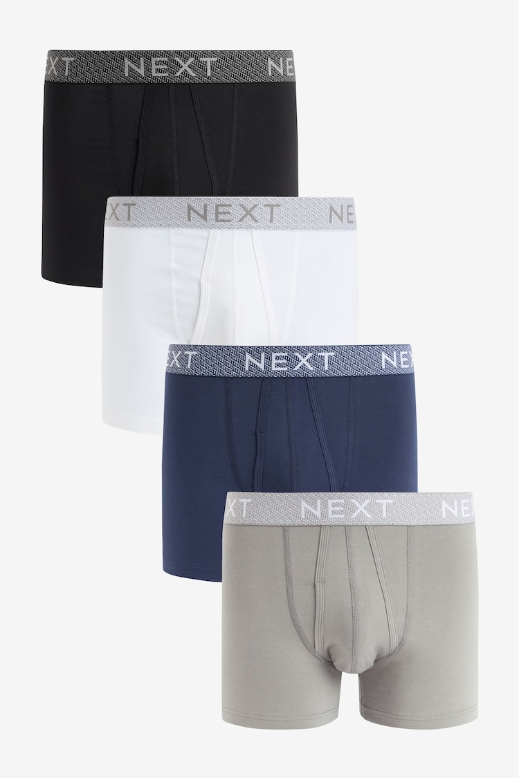 Blue Grey Texture Waistband 4 pack A-Front Cotton Rich Boxers - Image 1 of 1