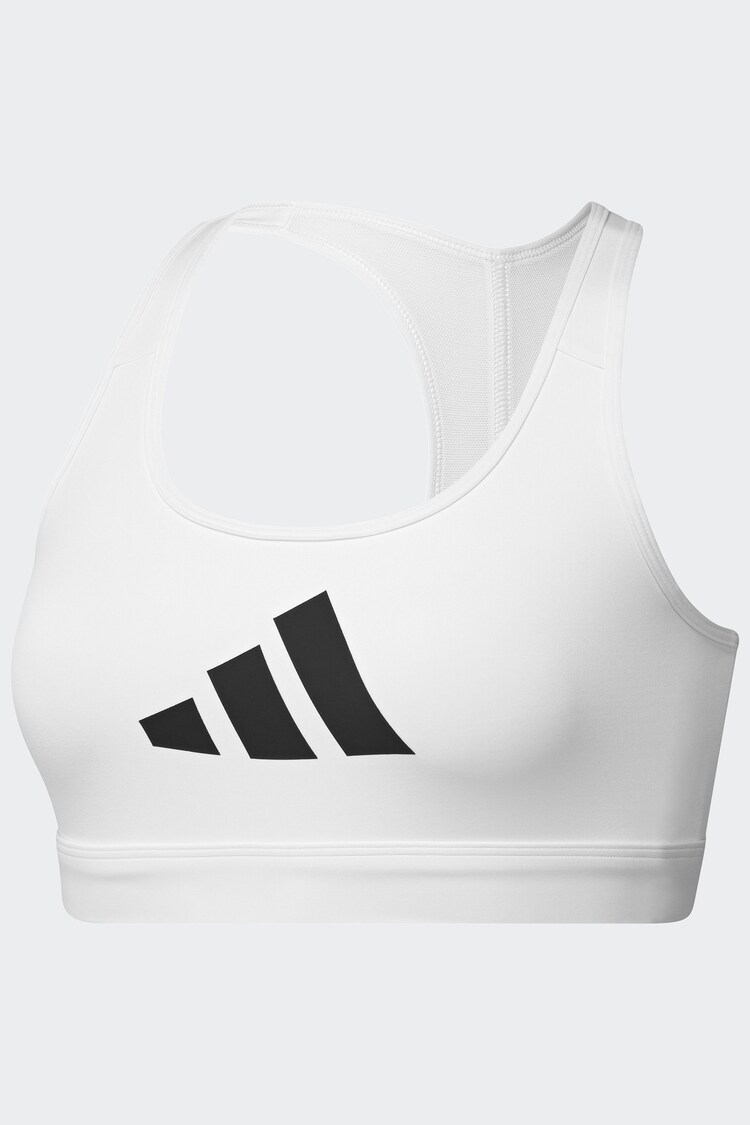 adidas White Powerreact Big Logo Low Impact Bra - Image 1 of 1