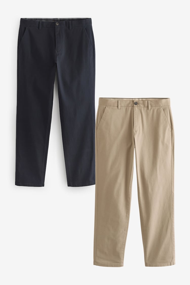 Marineblau/Stein - Gerade Passform - Stretch-Chinohose, 2er-Pack - Bild 1 von 1