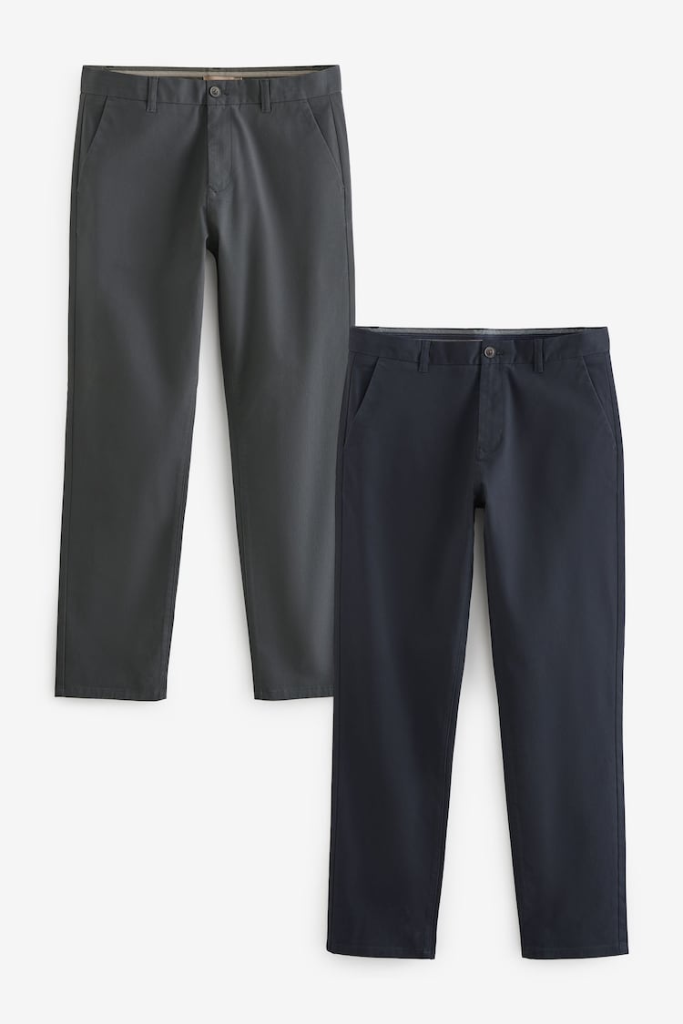 Navy Blue/Grey Charcoal Straight Fit Stretch Chino Trousers 2 Pack - Image 1 of 1