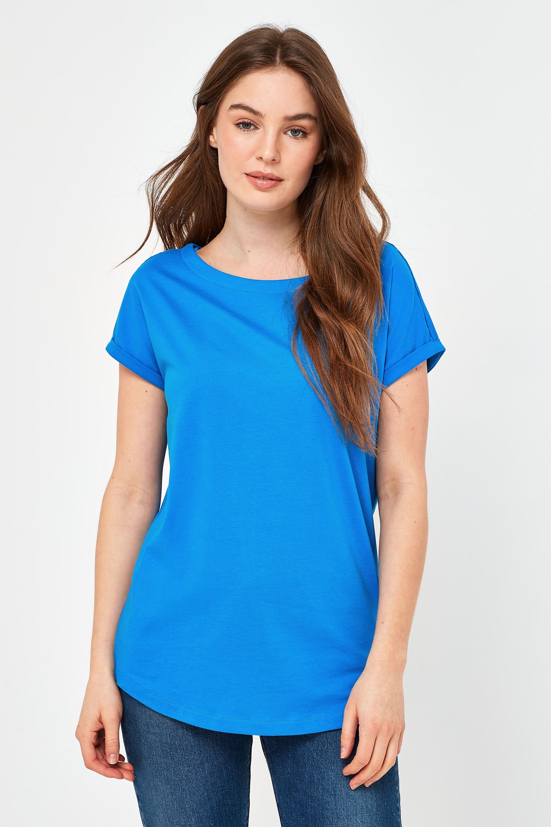 Buy Blue Cobalt Round Neck Cap Sleeve T-Shirt from the Next UK online shop
