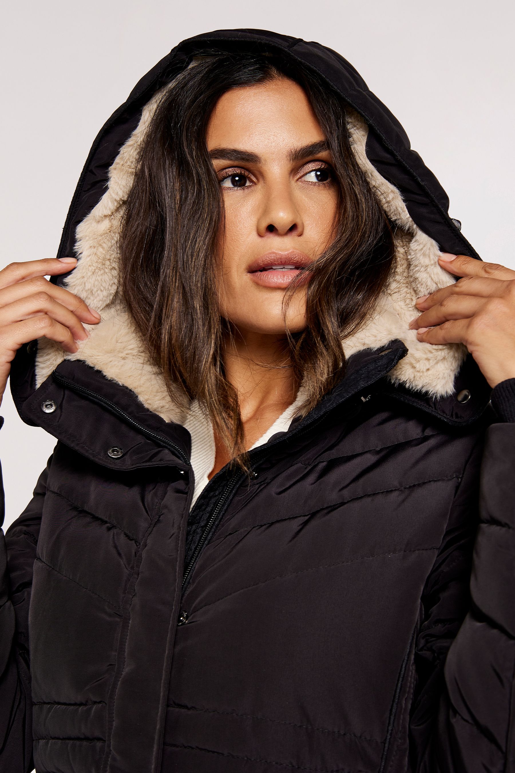 Buy Apricot Black Longline Puffer Coat from the Next UK online shop