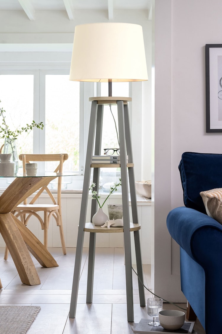 Grey Malvern Shelved Wood Floor Lamp - Image 1 of 1