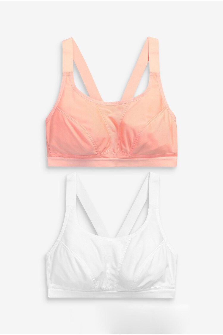 Coral Orange/White Next Active Sports High Impact Crop Tops 2 Pack - Image 1 of 1