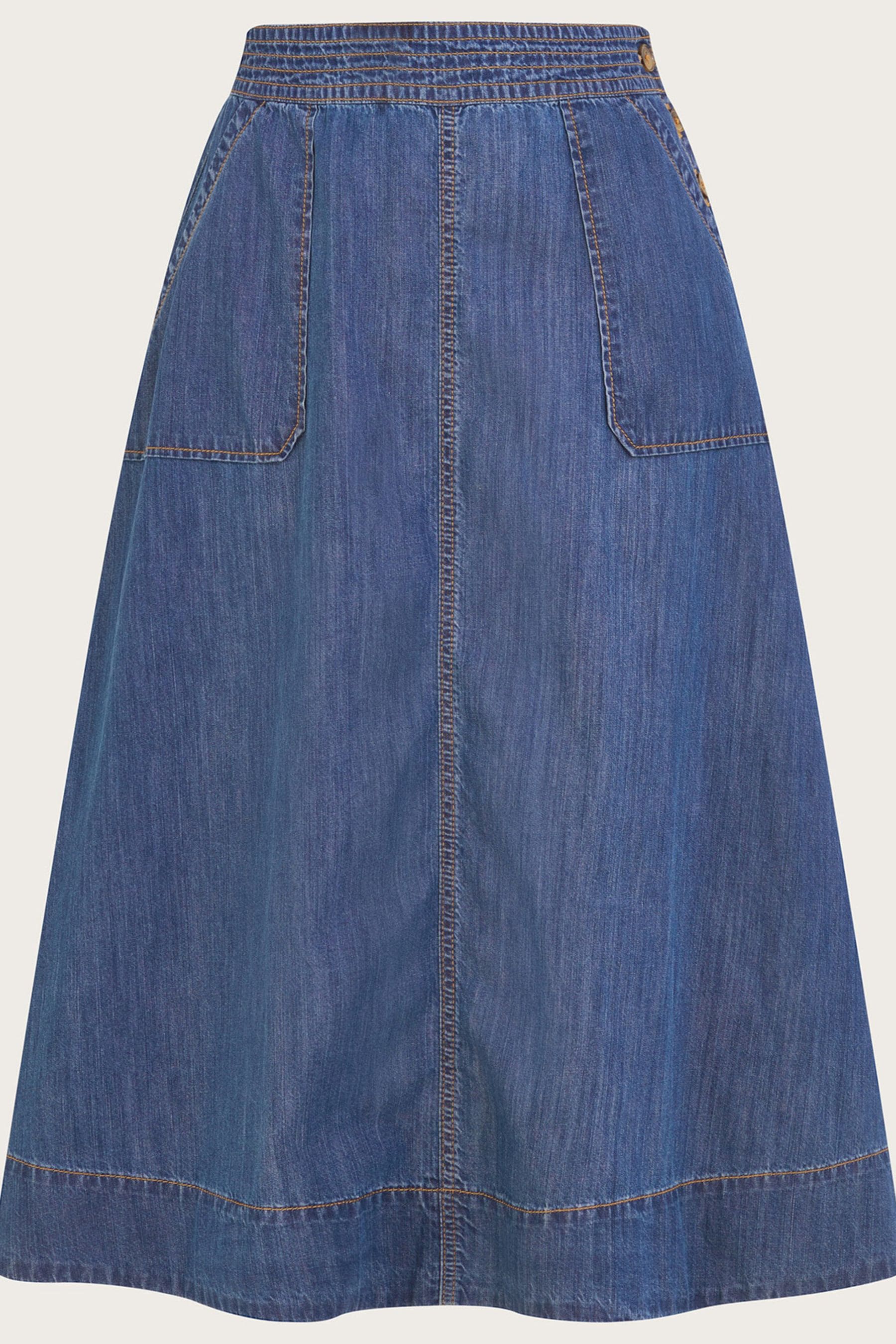 Buy Monsoon Blue Pull-On Denim Midi Skirt in Sustainable Cotton from ...