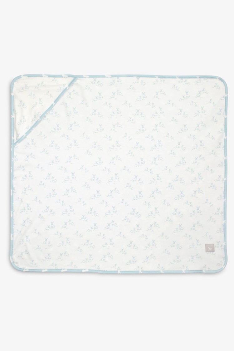 The Little Tailor Blue Baby Soft Jersey 100% Cotton Bunny Print Blanket - Image 1 of 1