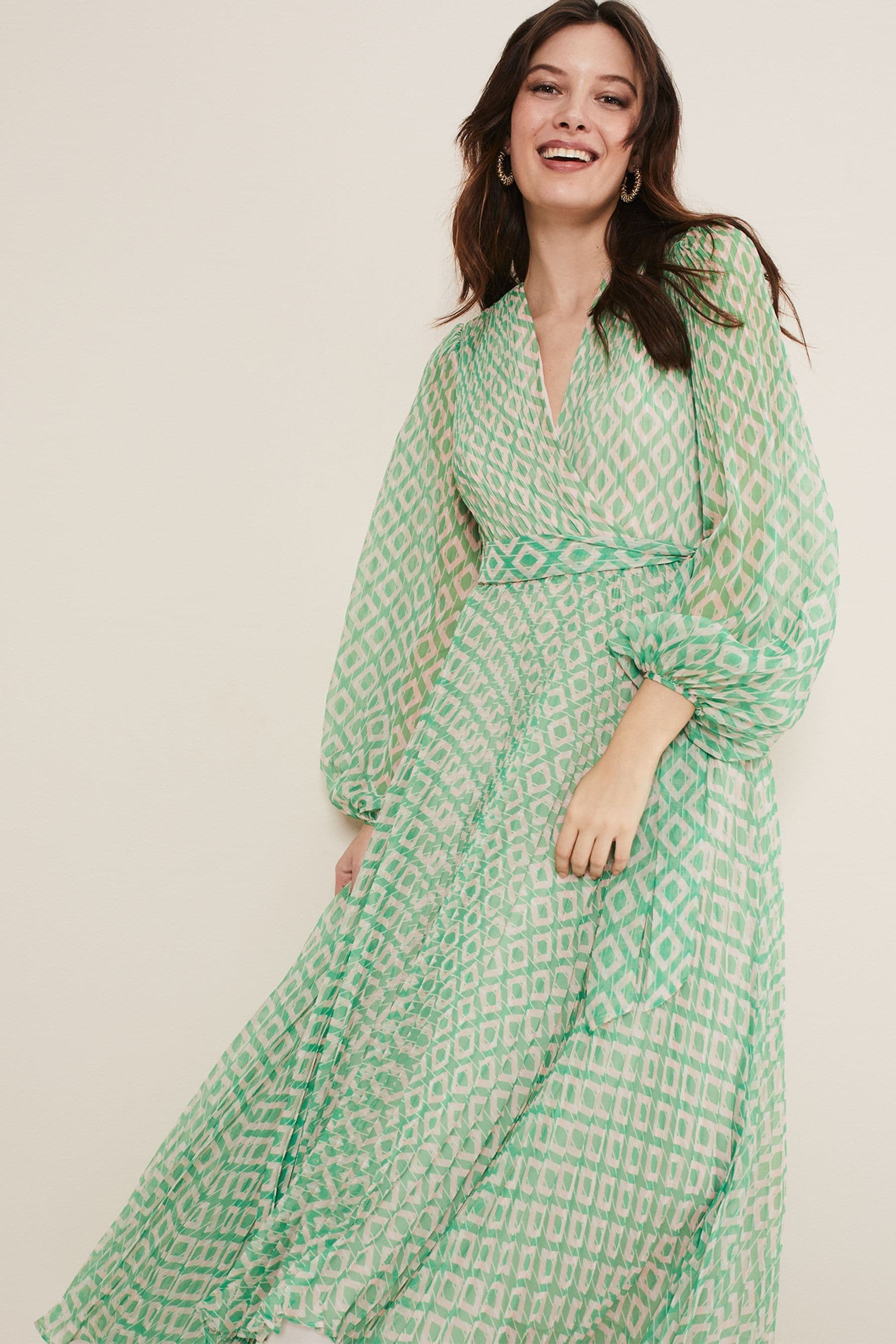 Buy Phase Eight Green Roxanna Pleated Diamond Maxi Dress from Next Ireland