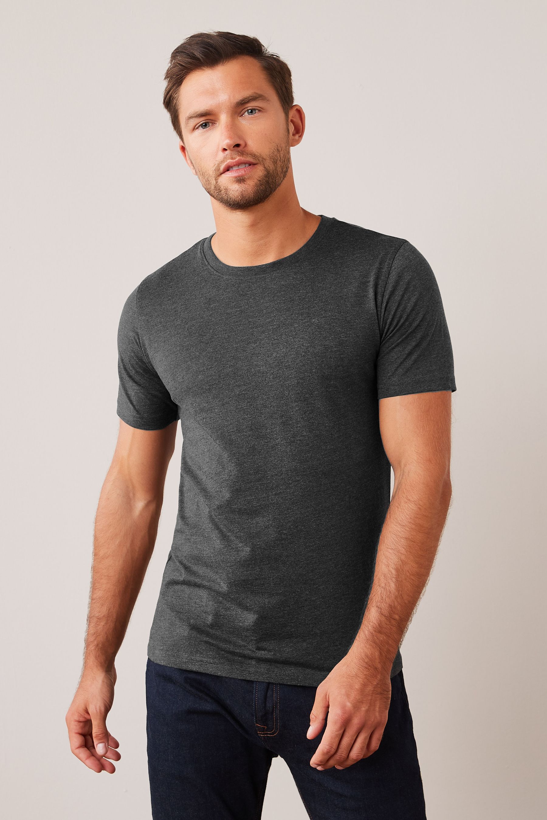 Buy Grey Charcoal Marl Slim Fit Essential Crew Neck T-Shirt from the ...