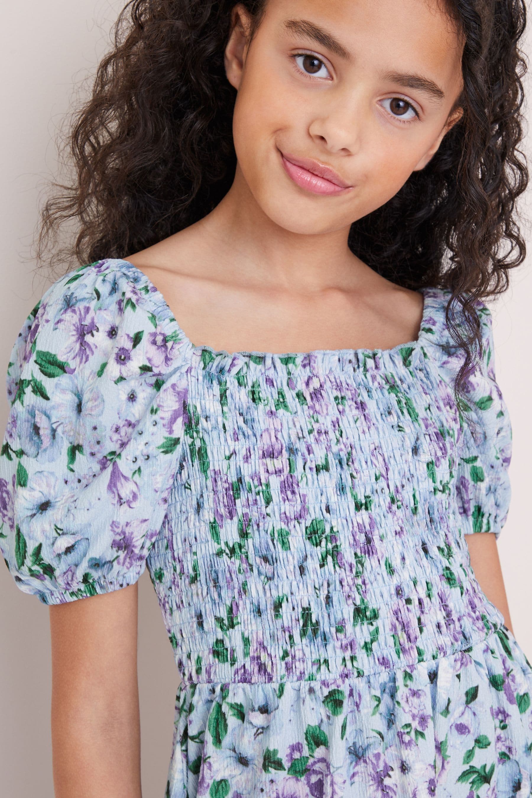 Buy Lipsy Blue Floral Square Neck Jersey Crinkle Dress from the Next UK ...