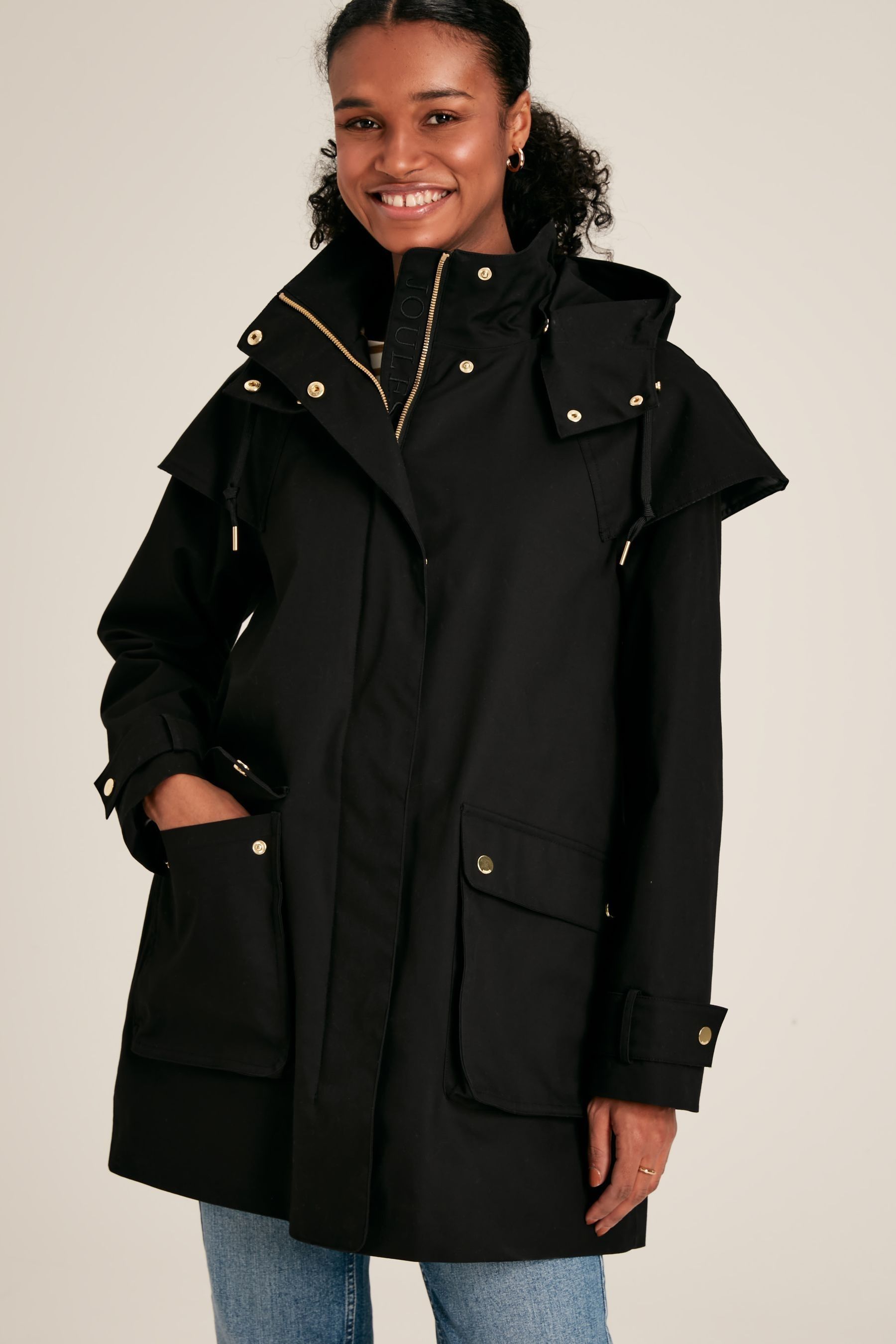 Buy Joules Edinburgh Black Premium Waterproof Hooded Raincoat from the
