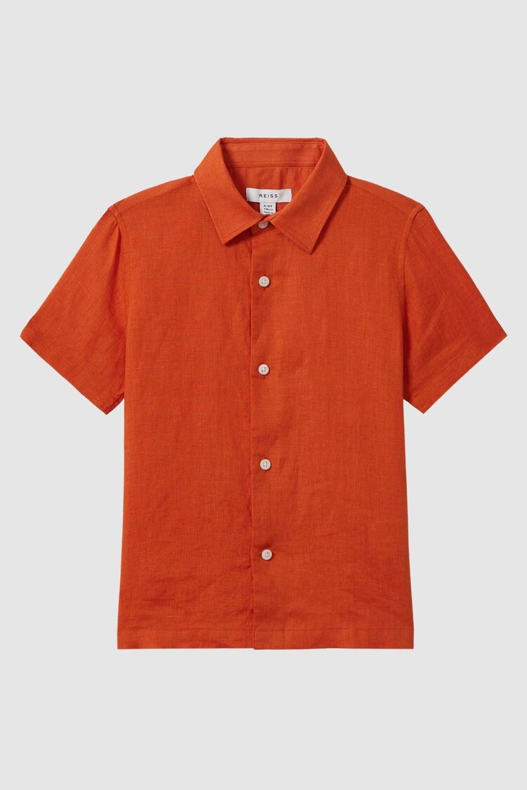 Reiss Burnt Orange Holiday Short Sleeve Linen Shirt - Image 1 of 1