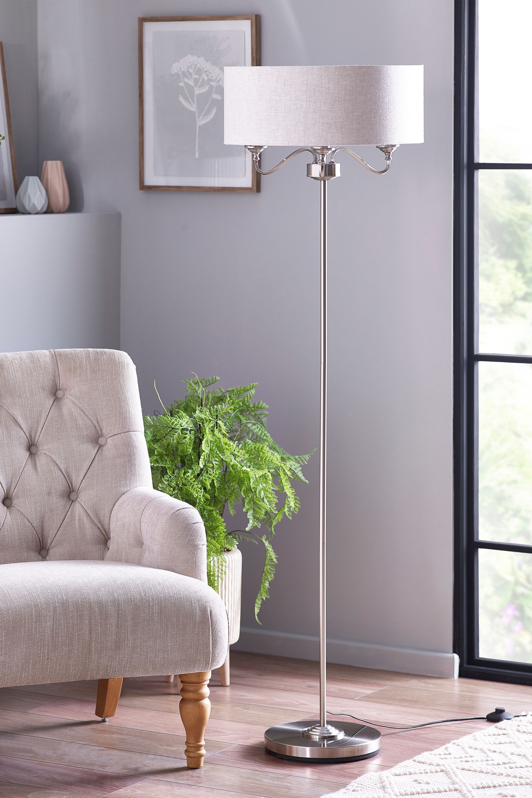 Buy Brushed Chrome Burford 3 Light Floor Lamp from the Next UK online shop