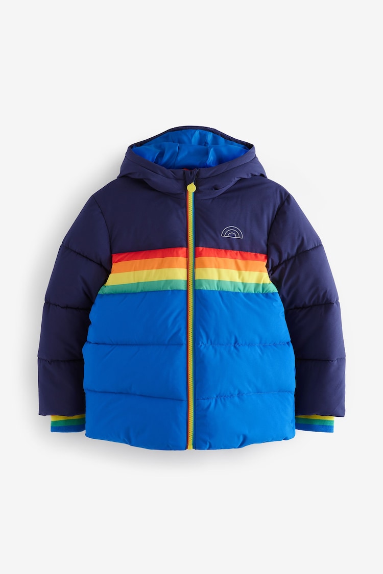 Little Bird by Jools Oliver Navy Rainbow Stripe Shower Resistant Padded Coat - Image 1 of 1