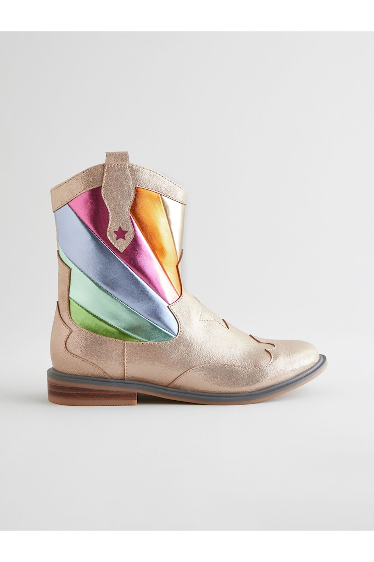 Little Bird by Jools Oliver Gold Rainbow Striped Metallic Western Boots - Image 1 of 1