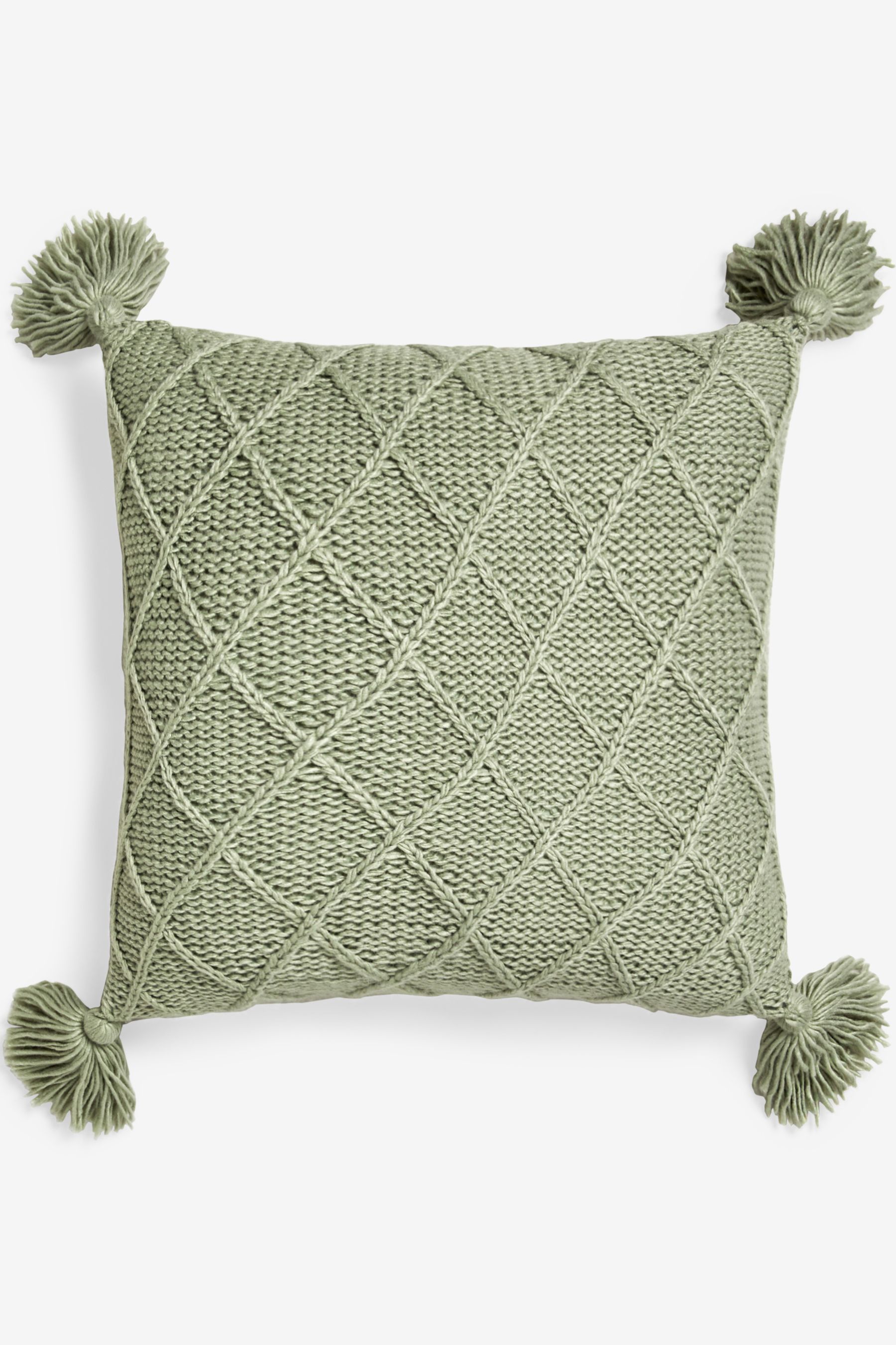 Buy Sage Green Knitted Tassel Trim 50 x 50 Cushion from the Next UK