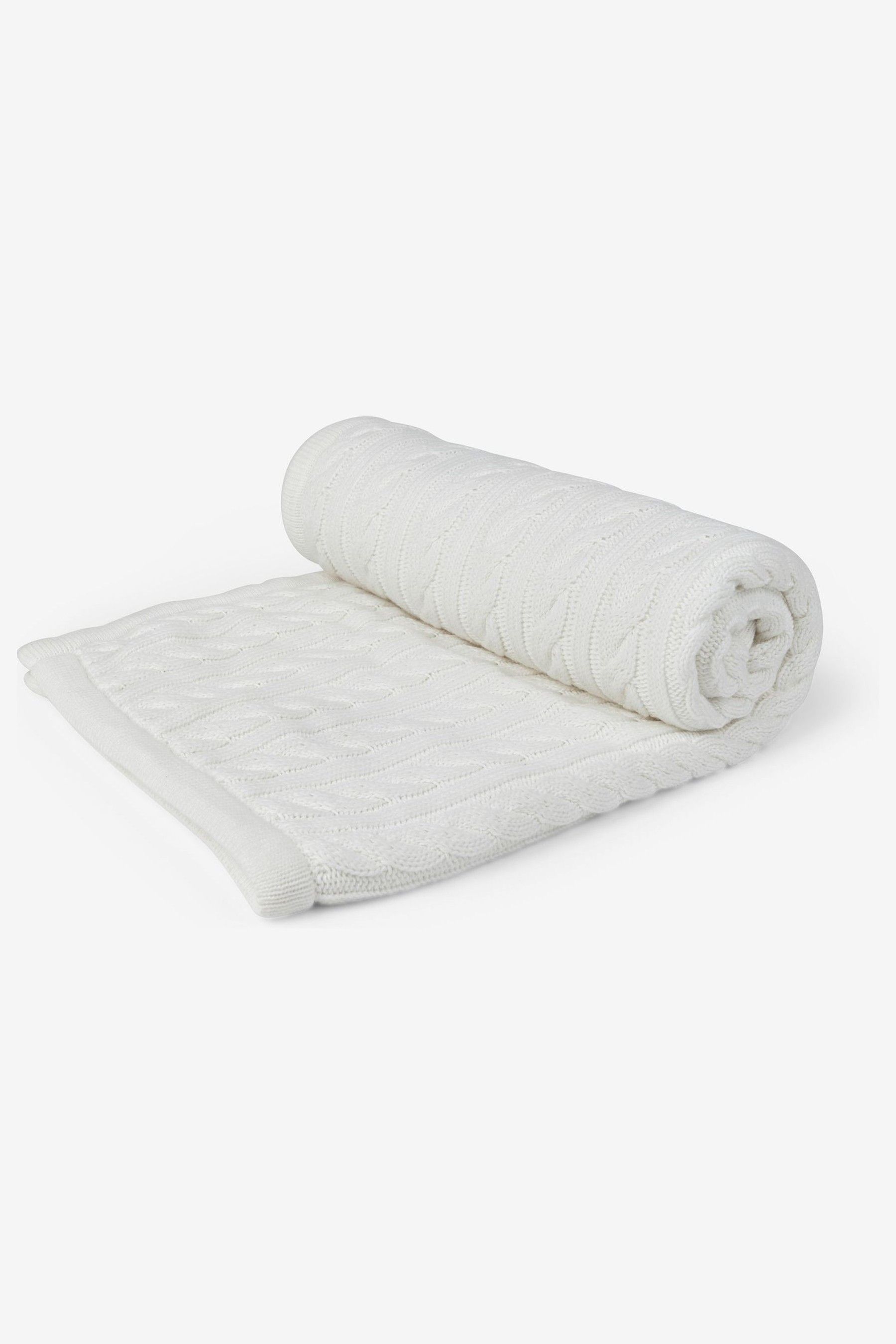 Buy JoJo Maman Bébé White Cable Knit Sherpa Fleece Blanket from the