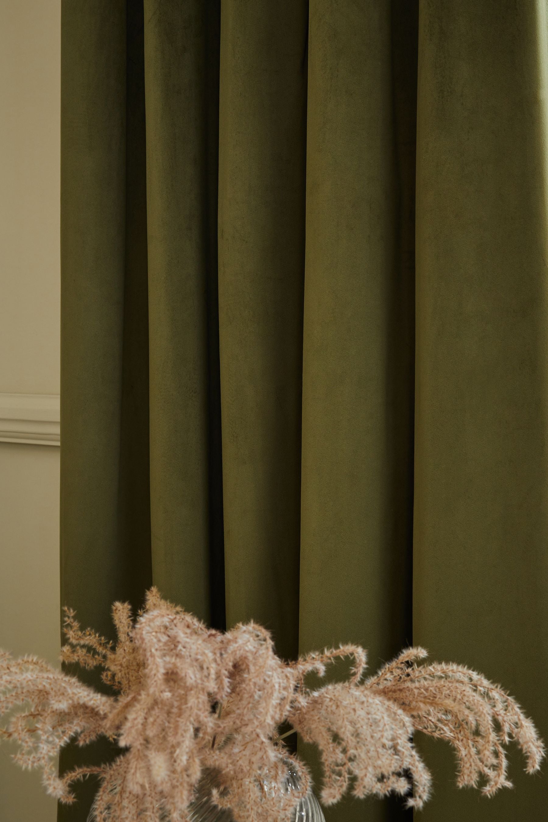 Buy Olive Green Matte Velvet Super Thermal Eyelet Curtains from the ...