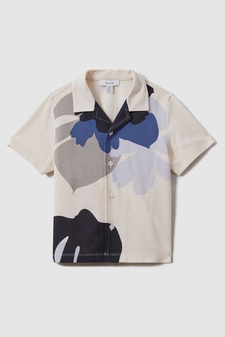 Reiss Grey/Blue Multi Parc 9-13 yrs Mercerised Cotton Cuban Collar Shirt - Image 1 of 1