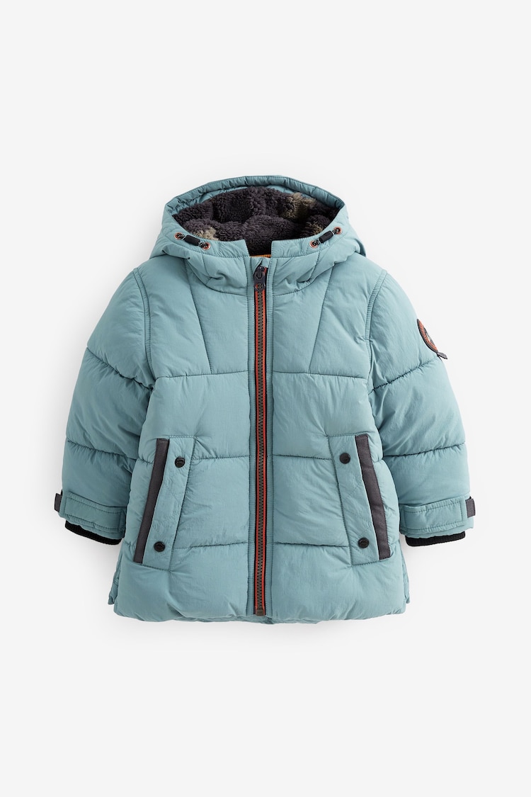 Mineral Blue Borg Teddy Lined Padded Coat (3mths-7yrs) - Image 1 of 1